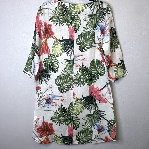Allegra Masetti NWT Size Large 100% Linen Floral Tropical Shift Dress: 3173 - Picture 6 of 9